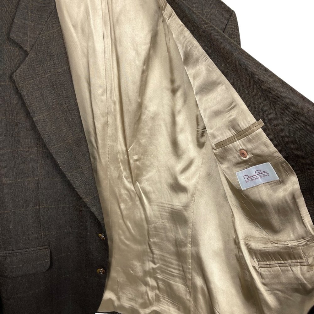 Oscar de la Renta Men's 44R Blazer Plaid Single Breasted Two Button Brown Wool - Picture 10 of 10